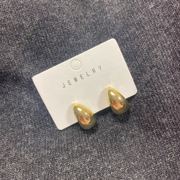 Gold Tone Tear Drop Earrings Water Droplets Hoops Studs - Picture 3 of 11